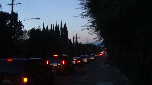 Traffic on Coldwater Canyon heading towards Ventura Blvd., just after six pm on a Wednesday evening.