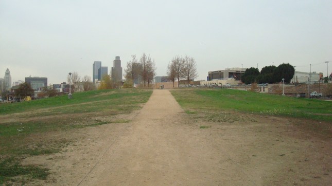 The path leading up to a low hill...