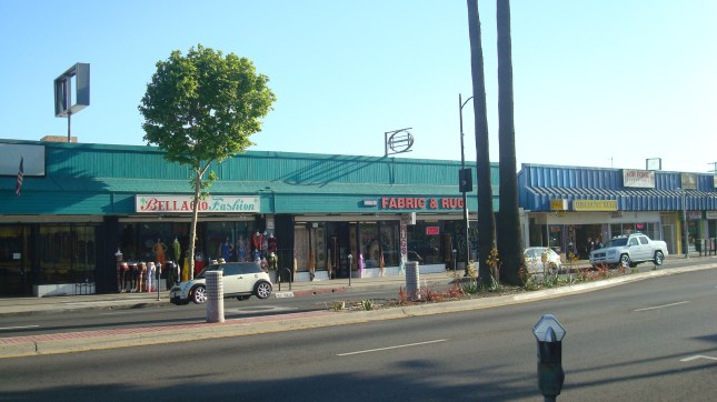 A row of shops directly opposite the theater