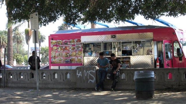 Food truck parked on Wilshire.