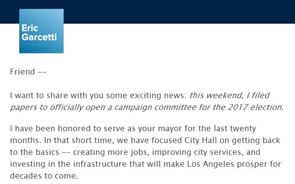 E-mail sent announcing Garcetti's re-election campaign