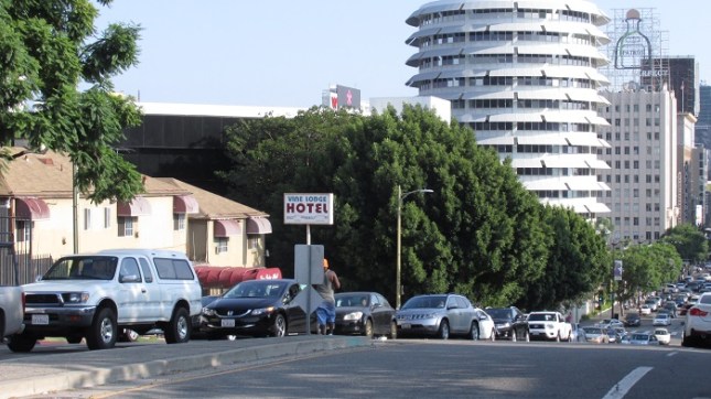 Looking down Vine at rush hour