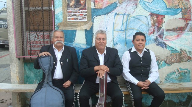 Musicians hanging out on the plaza.