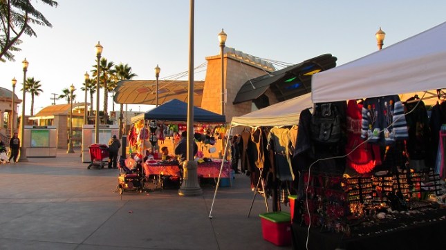 The plaza crowded with booths.