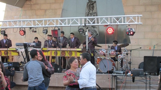 People having a good time on the plaza.