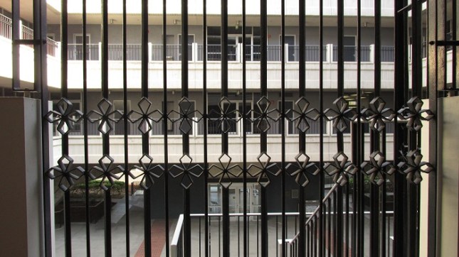 A decorative pattern is worked into the railing.