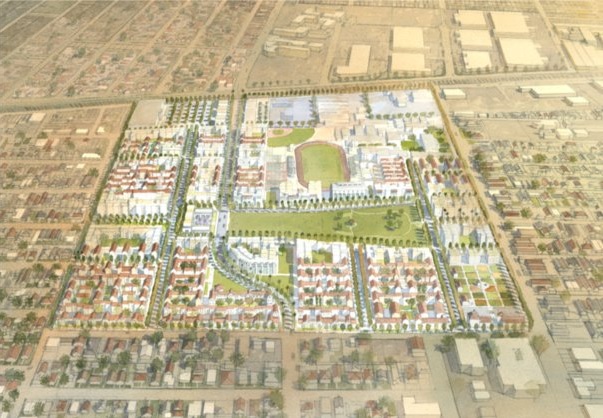 Aerial view of proposed Jordan Downs redevelopment project.